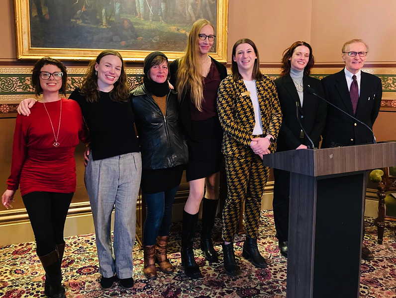 Members of The Ishtar Collective, allies, and elected officials following the announcement of the introduction of the bills.