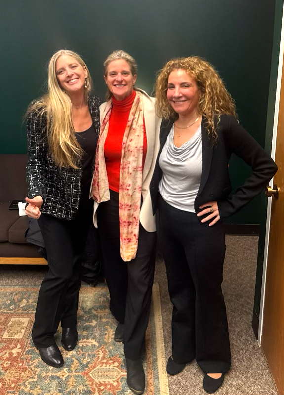 DSW’s Melissa Broudo (left) and Alison Kolins (right) with Immunity Bill Assembly Sponsor Anna Kelles (center) in 2025.