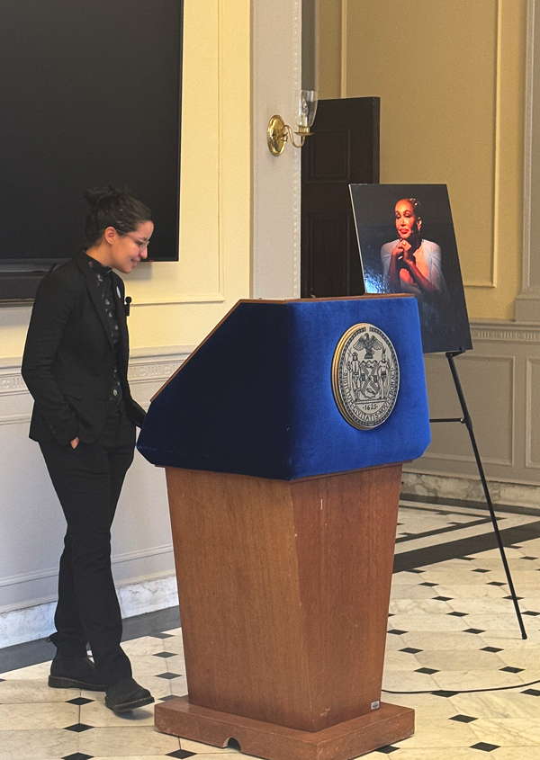 City Council Member Tiffany Caban speaks at the Cecilia Gentili Day Celebration.