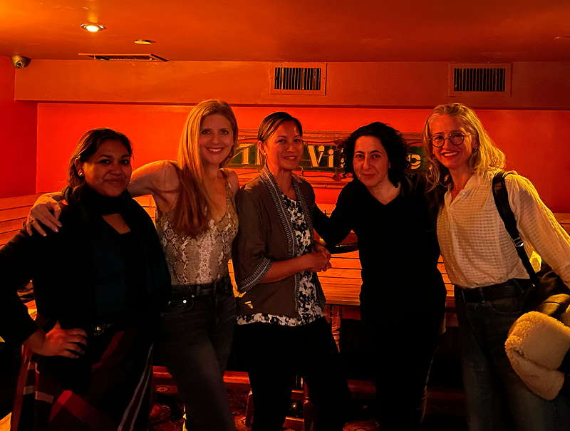 Members of the New York Anti-Trafficking Network (NYATN) celebrate the anniversary of the START Act. From L to R: Anita Teekah of Latino Justice, Melissa Broudo of Decriminalize Sex Work, Mary Caparas of Womankind, Kate Mogulescu of Brookly Law School, and Ryan Wall of Legal Aid Exploitation Intervention Project.