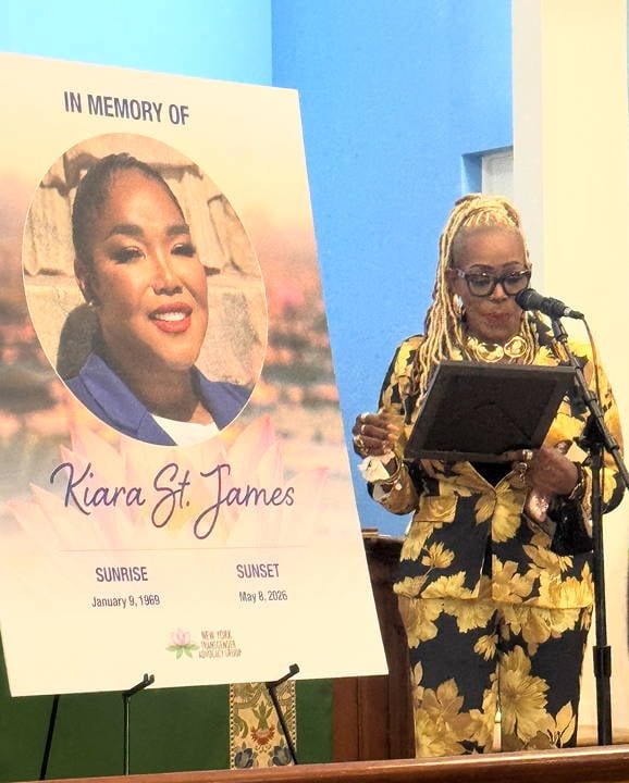 Kim Watson-Benjamin of the NYC Public Advocate Office addresses folks at Kiara’s memorial service.