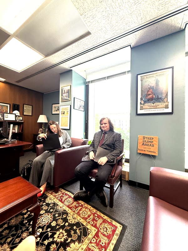 DSW Director of Strategic Partnerships Crystal DeBoise and another advocate take a meeting with elected officials.