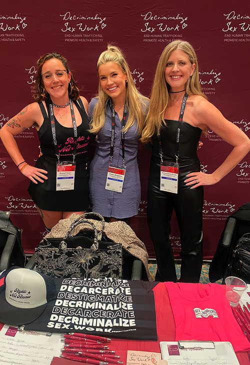 DSW Staff Attorney Rebecca Cleary, Development Manager Esmé Bengston, and Legal Director Melissa Broudo advocate for decriminalization at the AVN awards in Las Vegas.