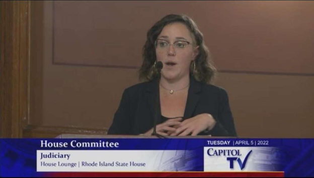 Rebecca Cleary testifies in front of the RI House Judiciary Committee.
